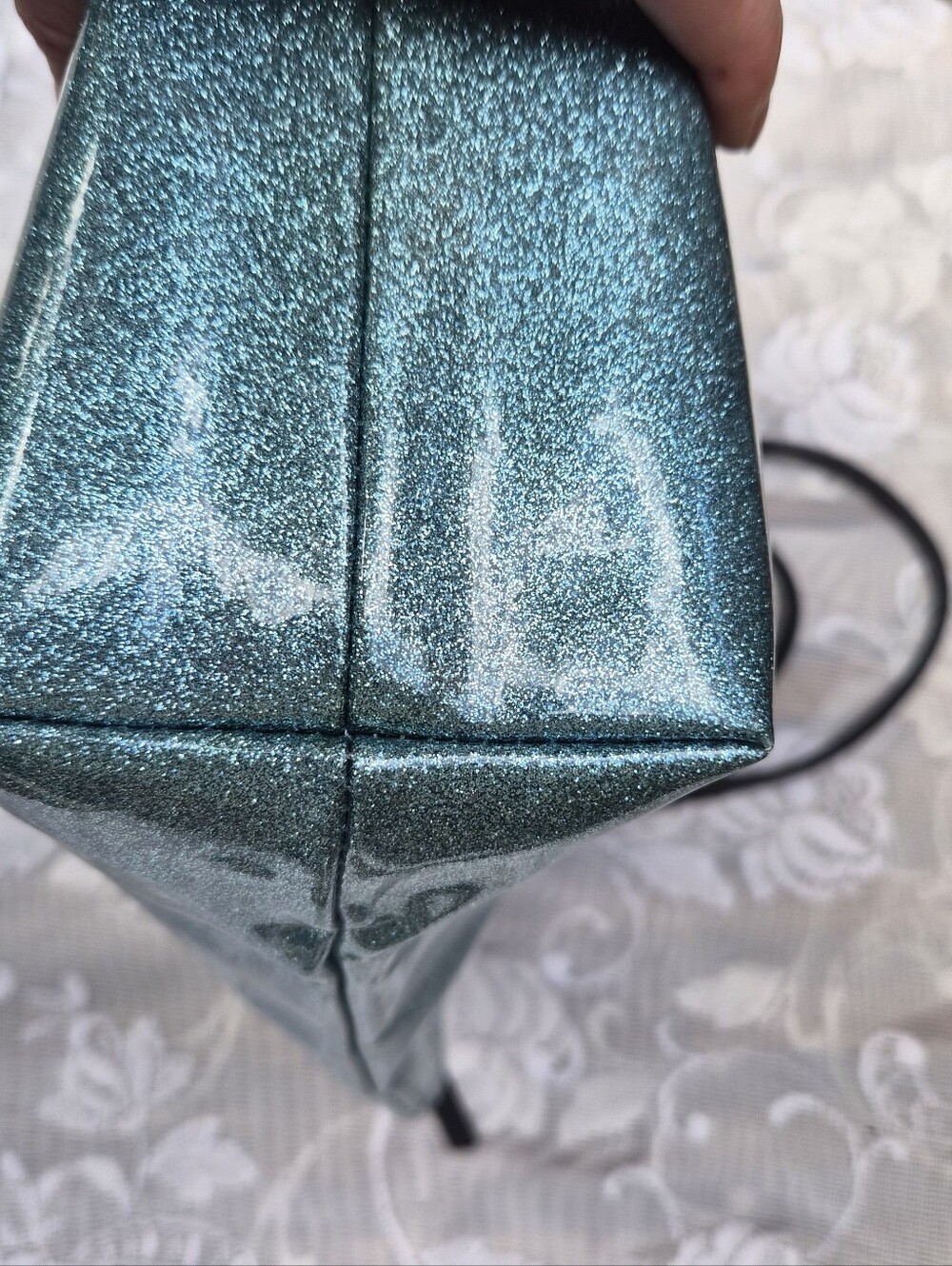 kate spade teal glitter tote with black handles - Picture 5 of 6